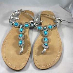 Silver Sandals with Blue gems